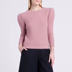 CO Cashmere Puff Sleeve Knit Sweater in Rose Pink